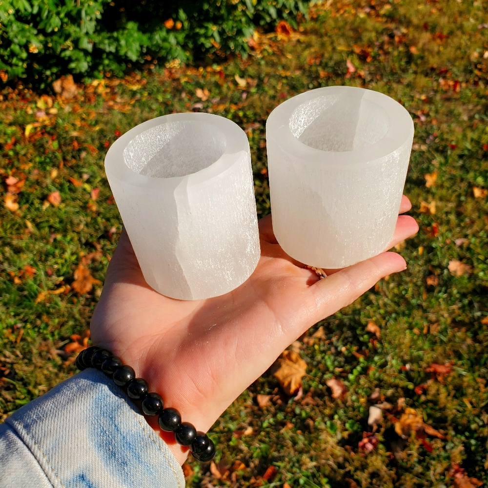 Pair of selenite candle holders!